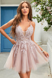 A Line Cintas de Espaguete Rosa Vestido de Cocktail