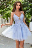 A Line Roxo Claro Vestido de Cocktail Apliques