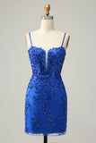 Cintas de Espaguete Azul Real Vestido de Cocktail