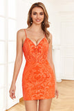 Laranja Lantejoulas Vestido de Cocktail
