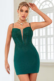 Cintas de Espaguete Verde Escuro Vestido Curto de Cocktail