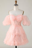 Bonito A linha Blush Tulle Off The Shoulder Short Homecoming Dress