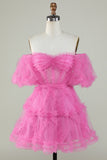 Bonito uma linha fora do ombro rosa tule Homecoming Dress