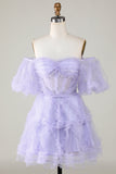 Elegante uma linha fora do ombro roxo Tulle Corset Homecoming Dress