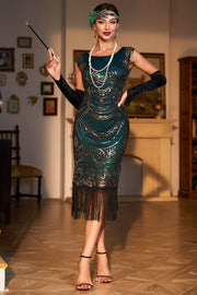 Frisado Franjas Verde Escuro 1920s Flapper Dress
