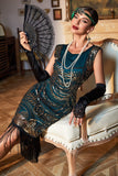 Frisado Franjas Verde Escuro 1920s Flapper Dress
