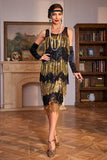 Franjas Douradas Flapper Grande Vestido Gatsby com Sequins