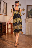 Franjas Douradas Flapper Grande Vestido Gatsby com Sequins
