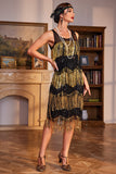 Franjas Douradas Flapper Grande Vestido Gatsby com Sequins