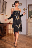 Esparguete Correias Preto Sequins 1920s Vestido com Franjas