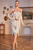 Esparguete Correias Champagne Sequins 1920s Vestido com Franjas