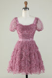 Lindo A Line Floral Dusty Rose Homecoming Dress com Folhos