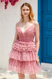 Blush A Line Spaghetti Correias Vestido Homecoming com Folhos