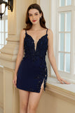Bainha Espaghetti Correias Espartilho Marinho Homecoming Dress com Renda