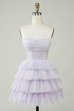 Espartilho roxo brilhante Tiered bonito Homecoing vestido