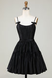 Trendy A-Line Esparguete Correias Preto Vestido Curto Homecoming
