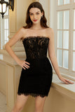 Trendy Bainha Strapless Preto Corset Homecoming Dress com Missangas