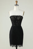 Preto Sem Alças Vestido de Cocktail