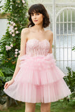 A-Line Sweetheart Rosa Vestido Curto Homecoming