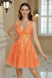 Laranja Uma Linha Glitter Homecoming Dress com Sequins