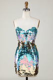 Sparkly Blue Sequined Tight Short Homecoming Vestido
