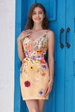 Deep V-Neck Champagne Vestido Curto Homecoming