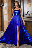 Sparkly A Line Royal Blue Long Prom Dress com Criss Cross Back