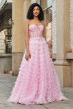 Rosa A-Line Strapless Tiered Long Corset Prom Dress com renda