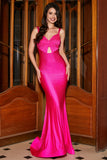 Hot Pink Sparkly Sereia Prom Dress com Hollow-out