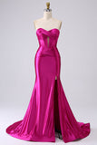 Sparkly Fuchsia Sereia Querida Corset Long Prom Dress com Fenda