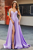 Brilhantes Lilás A-Line Corset Prom Dresses com strass