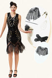 Preto Lantejoulas 1920s Vestido Com 20s Acessórios Set