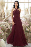 Borgonha Alça Vestido De Chiffon Dama De Honra