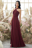 Borgonha Alça Vestido De Chiffon Dama De Honra