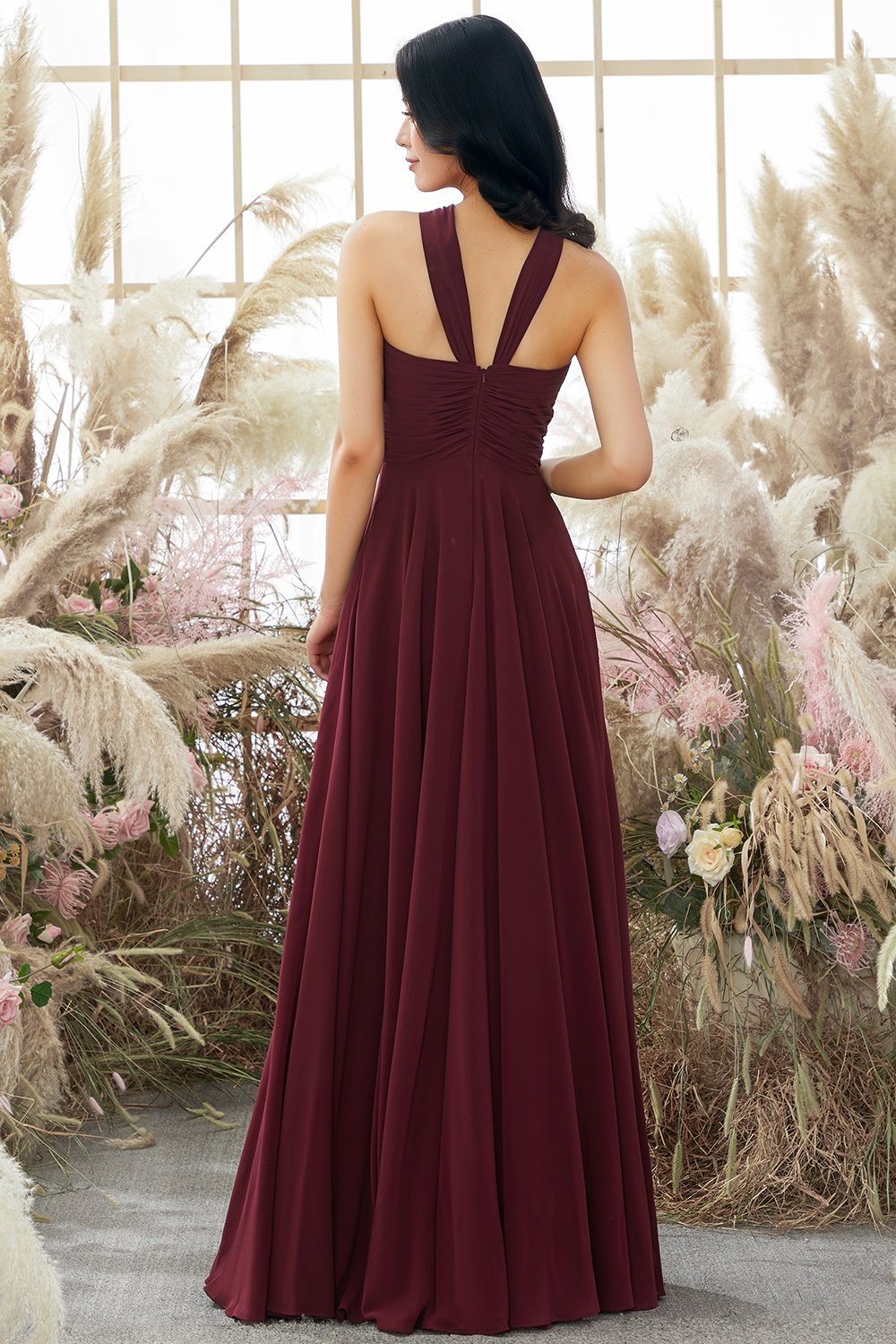 Borgonha Alça Vestido De Chiffon Dama De Honra