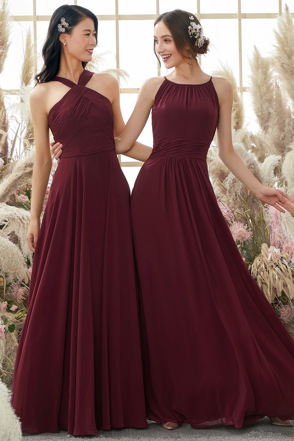 Borgonha Alça Vestido De Chiffon Dama De Honra
