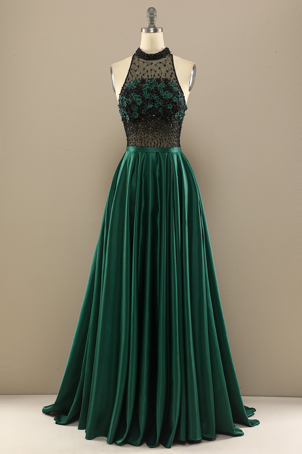 Vestido Verde Escuro Longo Frisada Baile Com Flores