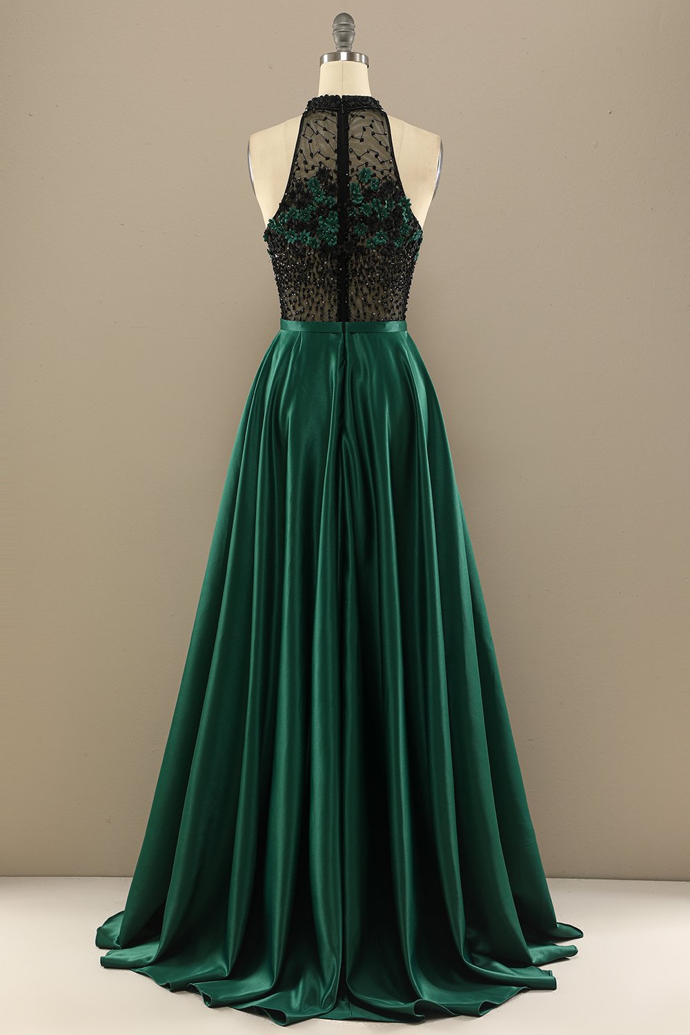Vestido Verde Escuro Longo Frisada Baile Com Flores