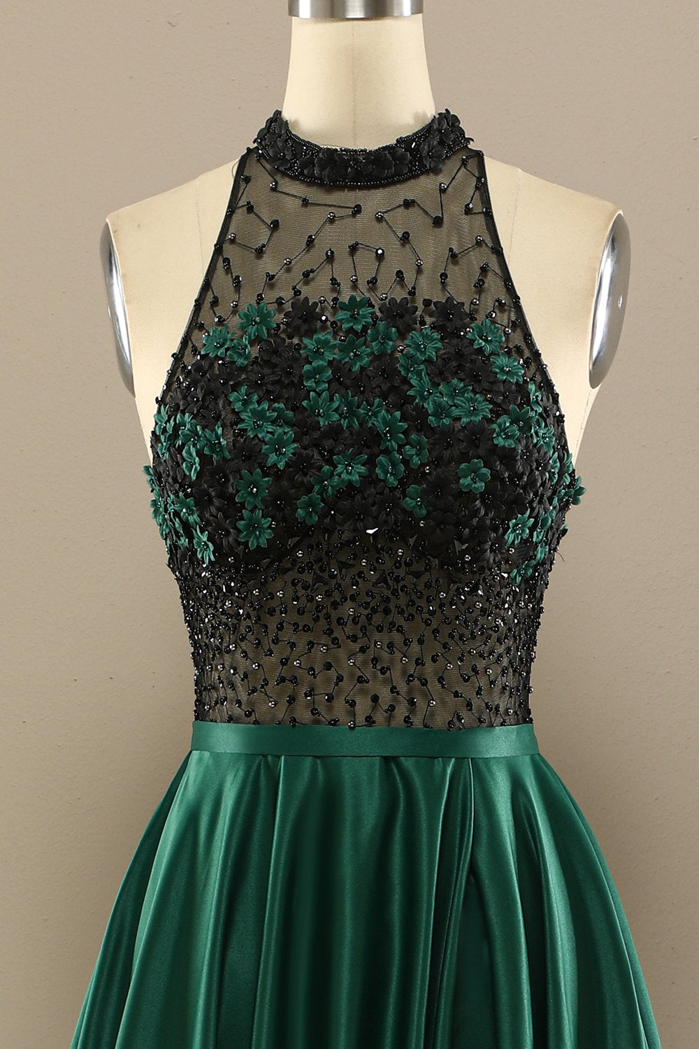 Vestido Verde Escuro Longo Frisada Baile Com Flores
