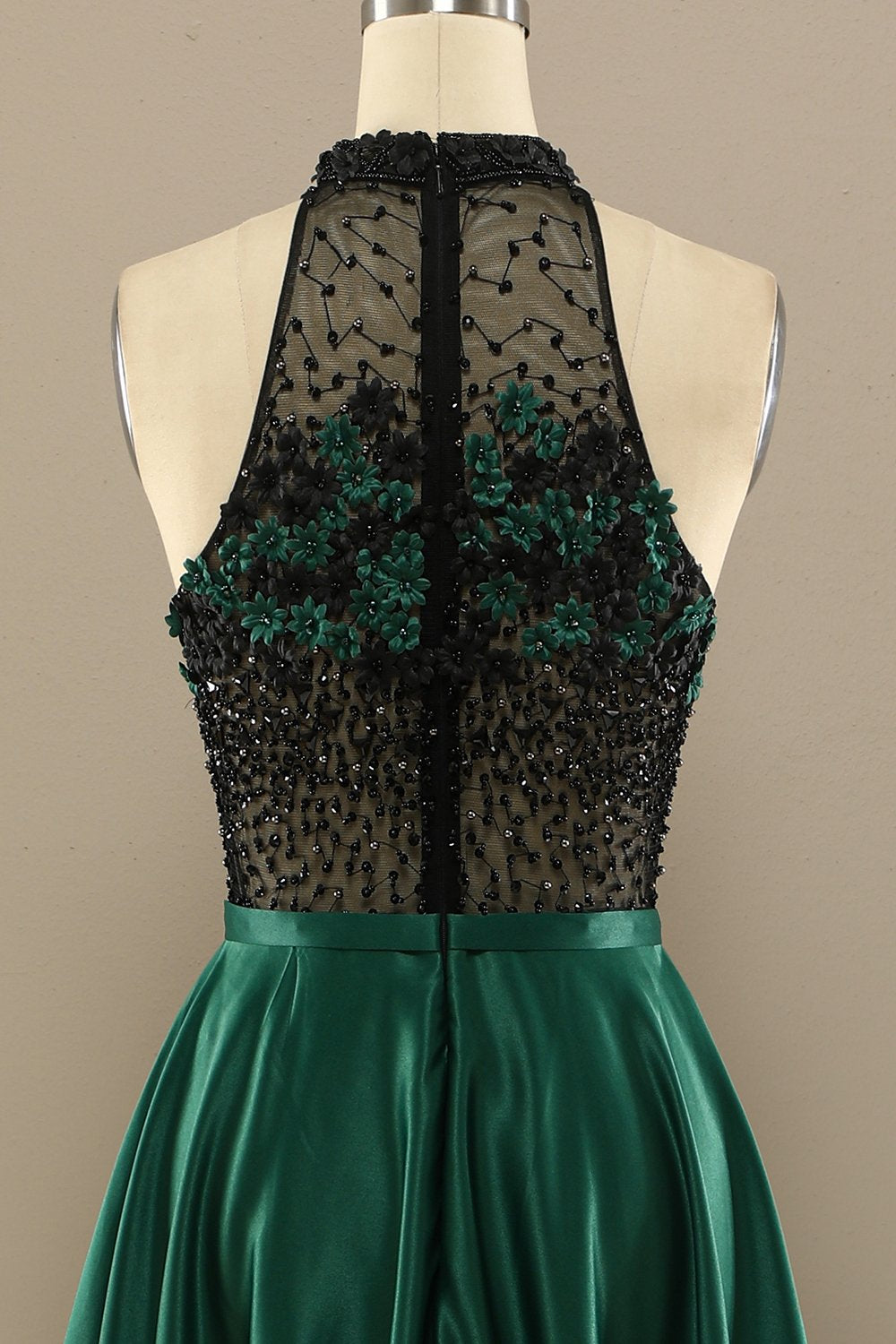 Vestido Verde Escuro Longo Frisada Baile Com Flores