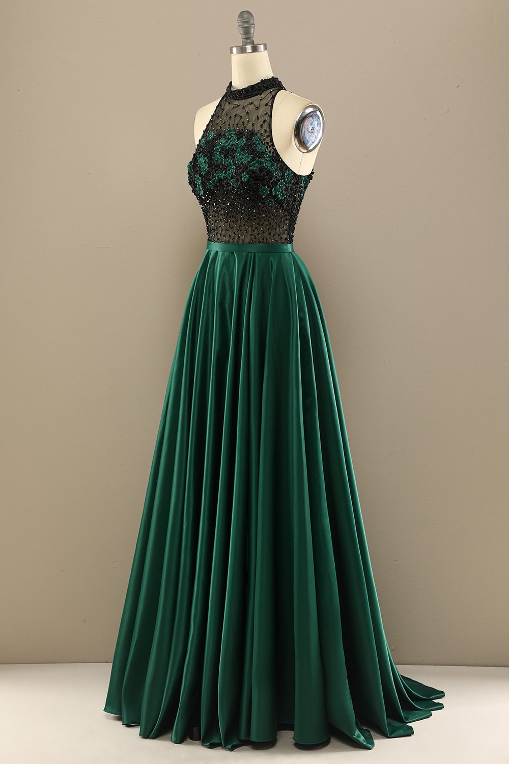 Vestido Verde Escuro Longo Frisada Baile Com Flores