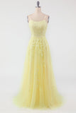Vestido de baile de alças de espaguete amarelo