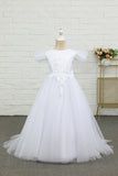 Vestido de menina de flor de chão de tulle branco