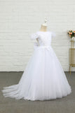 Vestido de menina de flor de chão de tulle branco