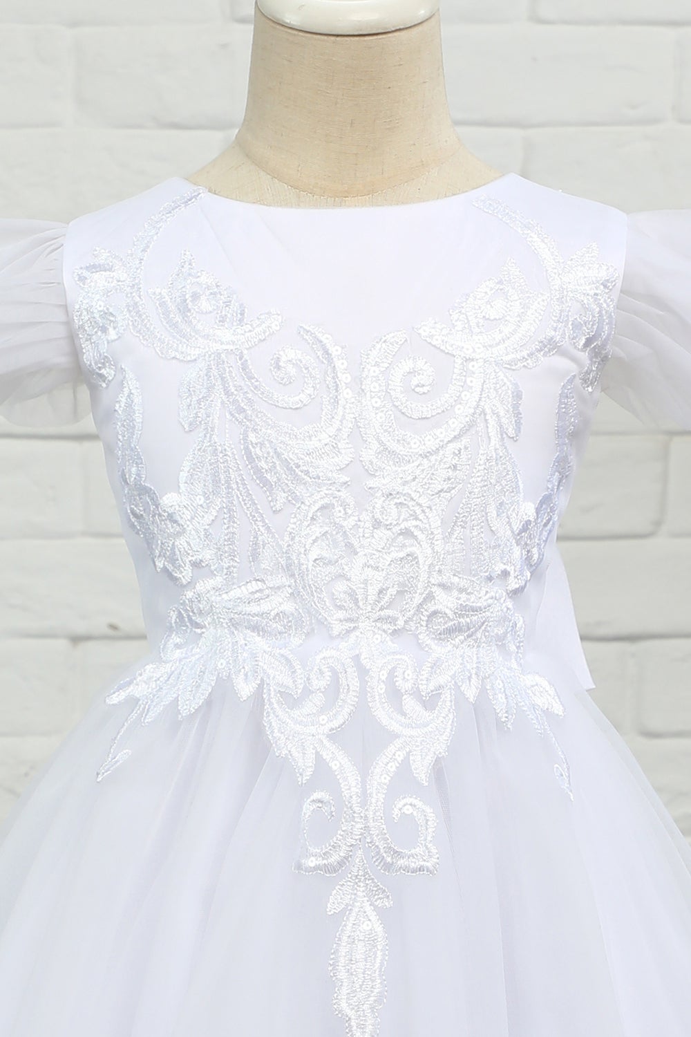 Vestido de menina de flor de chão de tulle branco
