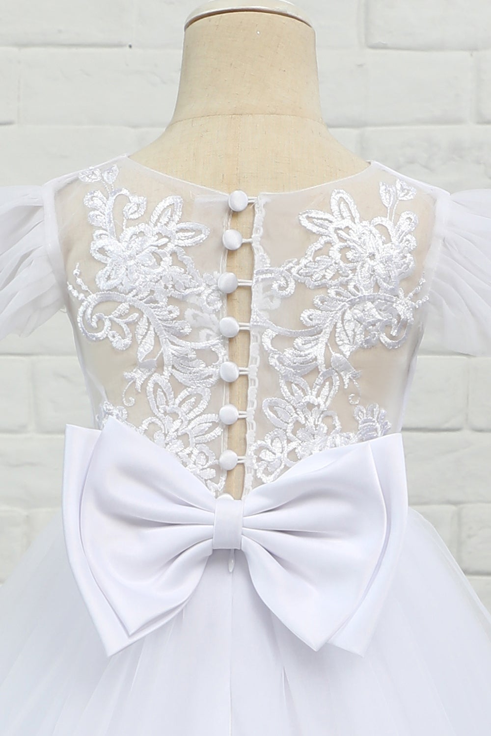 Vestido de menina de flor de chão de tulle branco