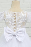 Vestido de menina de flor de chão de tulle branco