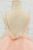 Vestido de menina de menina de manta de spaghetti de tulle rosa