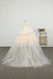 Vestido de menina flor de damasco alto-baixo com arco