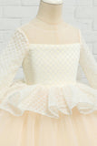 Vestido de menina flor de damasco alto-baixo com arco